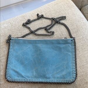 Leather Baby Blue Chain-Accent Crossbody Bag
